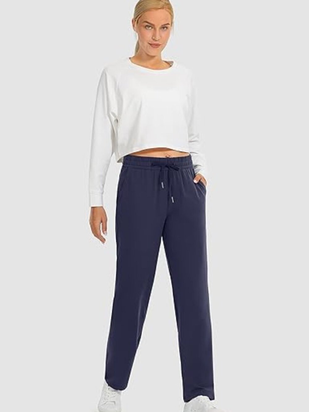 SANTINY Women Cotton Sweatpants Yoga Lounge Pants Open Bottom Pockets